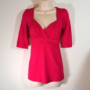 Arden B Vintage Y2K Top Size S Pink V-Neck Cut Out Back 3/4 Sleeve Stretchy